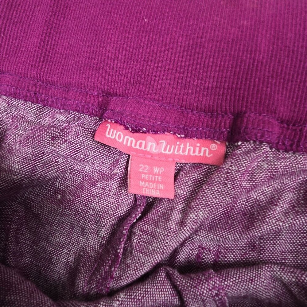 Woman Within Linen Blend Pants Womens Size 22 PETITE Purple Plus Pull On Summer - Picture 3 of 12